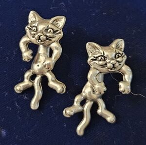 VTG Unigue Antiqued Pewter Ear Jackets Split-design Cat Earrings